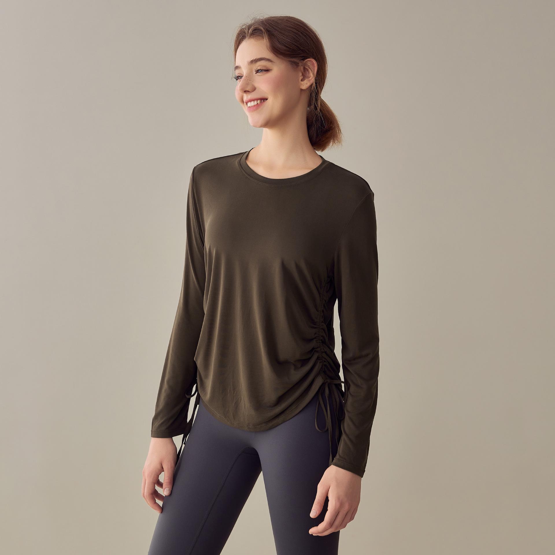 

Женский костюм для похудения с длинным рукавом для йоги - Свободный повседневный спортивный топ на кулиске для фитнеса, пилатеса и тренировок осенью и зимой Medium