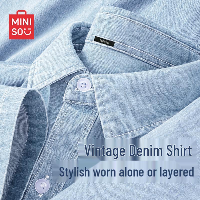

MINISO Men s Short Sleeve Denim Shirt M