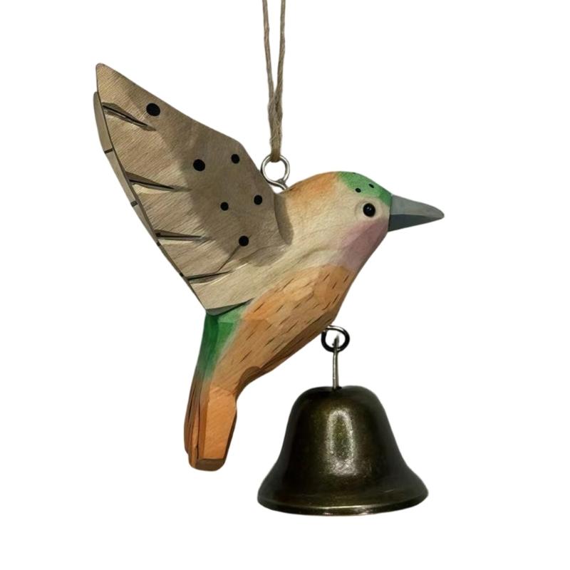 Hand Carved Wooden Hummingbird Figurines Hanging Ornament for Car Office Home Decors Wood Hummingbird Wind Chimes