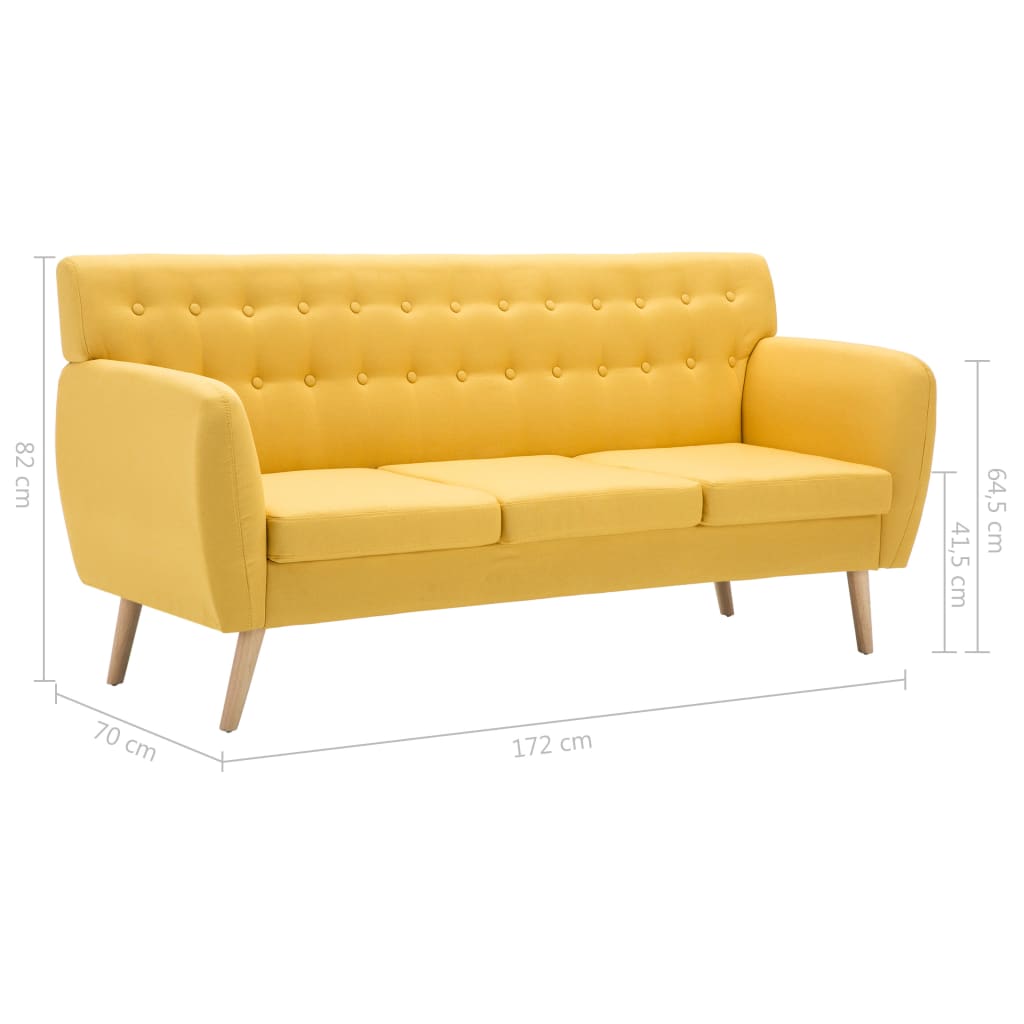 3 Seater Fabric Sofa 172 X 70 X 82 Cm Yellow