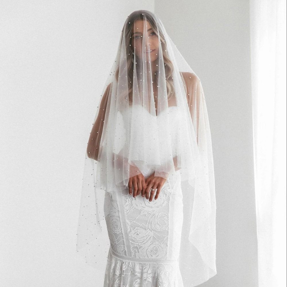 Photography Decoration Cover Face Women Bridal Veils Pearl Bride Wedding Veils Wedding Accessories