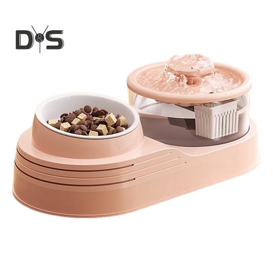 Cat Water And Food Dispenser 2-in-1 Automatic Cat Feeder 1L Cat Water Fountain And Food Bowl Set for Indoor Cats Small Dogs