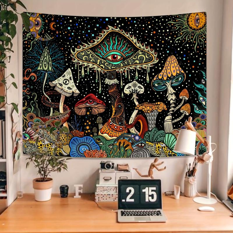 VIKAMA Retro psychedelic Mushroom Full Sight Eye Tapestry Living Room Sofa Background Wall Bedroom Bedhead Wall Decoration