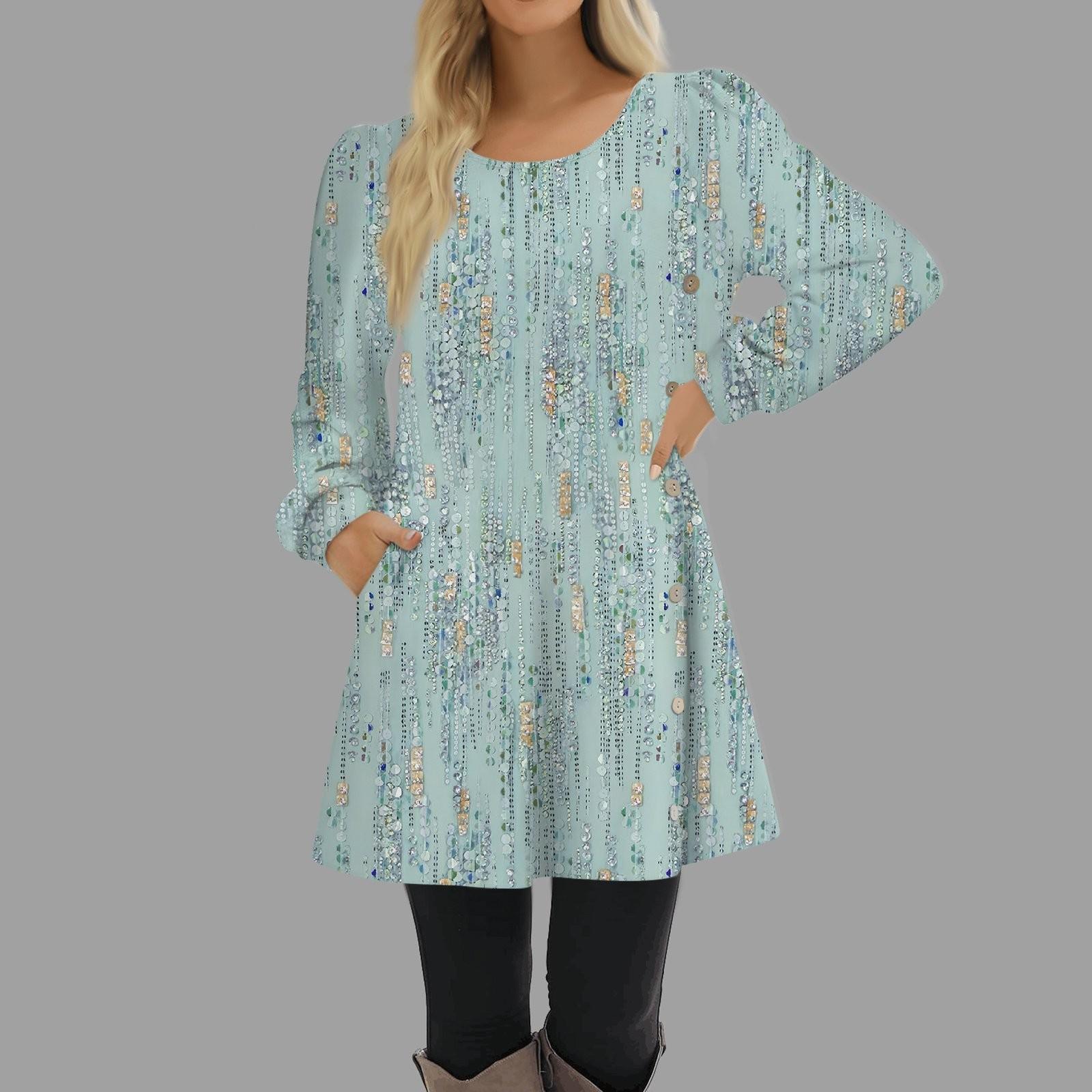 

Модное женское платье трапециевидной формы с длинным рукавом, повседневный пуловер, свободное платье с круглым вырезом на пуговицах и карманами M