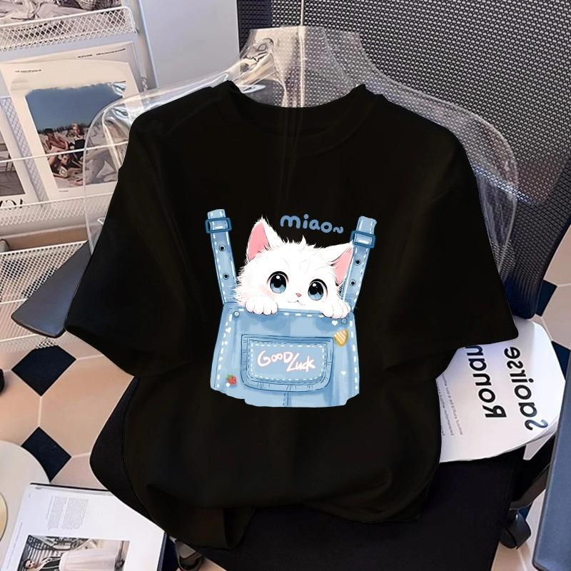 Cartoon Kinder Erwachsene Tier Katze Bedrucktes T-Shirt Sommer Damenmode Mädchen Kurzarm T-Shirt Oberteil Pullover Kleidung