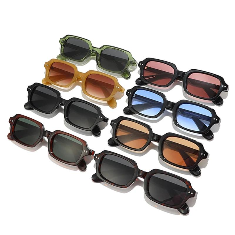 SO&EI Retro Small Rectangle Men Rivets Sunglasses Fashion Jelly Color Gradient Shades UV400 Women Sun Glasses