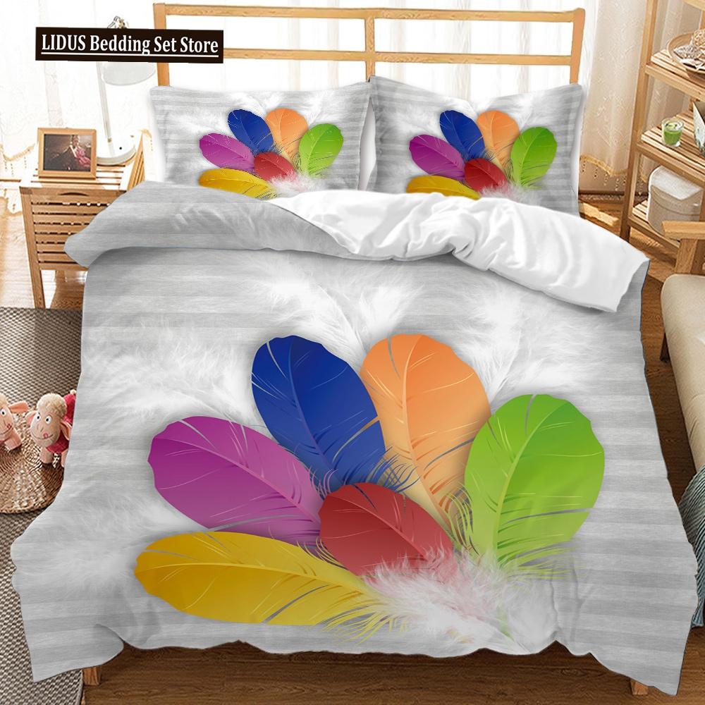 Feathers Duvet Cover Set 3D Print Birds Further Decorative Bedding Set For Kids Boys Girls Teens Polyester Bedding Set King Size
