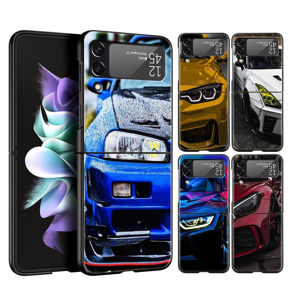 For Samsung Galaxy Z Flip 3 4 5 Hard Black Folding PC Phone Case Blue Red JDM Sport Car Luxury For Samsung Z Flip3 Back Cover