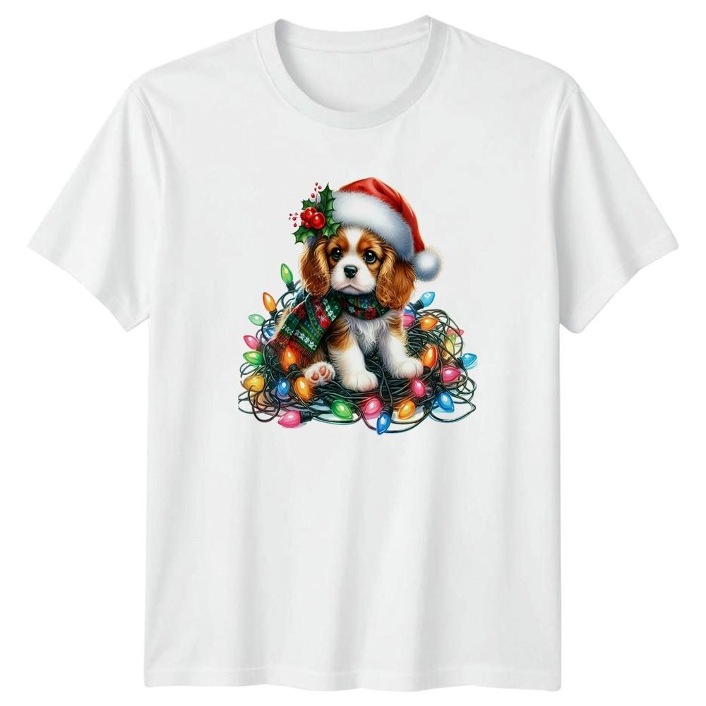 Christmas Puppy Dog Lights Santa Hat Unisexs Unisexs Graphic Tee S