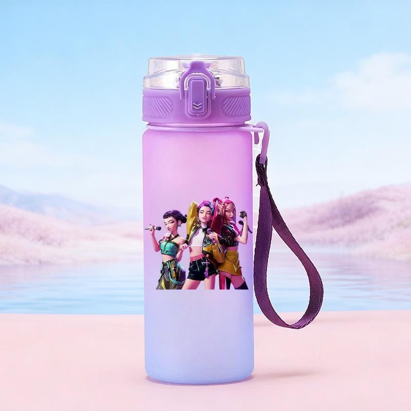 600Ml Water Bottler Cartoon K-Pop Demon Hunters Printed Character Water Cup Large Capacity Outdoor Portable Rope Drinking Bottle for Boy Girl Gift