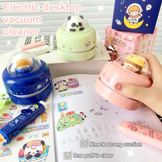 Niedlicher Cartoon-Desktop für Kinder Studenten Staubsauger Batteriebetrieben Tragbar Mini Tisch