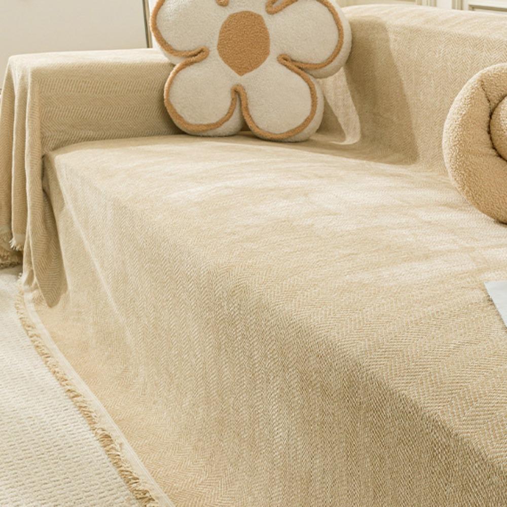 With Tassel Edge Chenille Couch Cover Solid Color Sofa Towel Universal Sofa Cover  Four Seasons 70.87x118.11 in бежевый