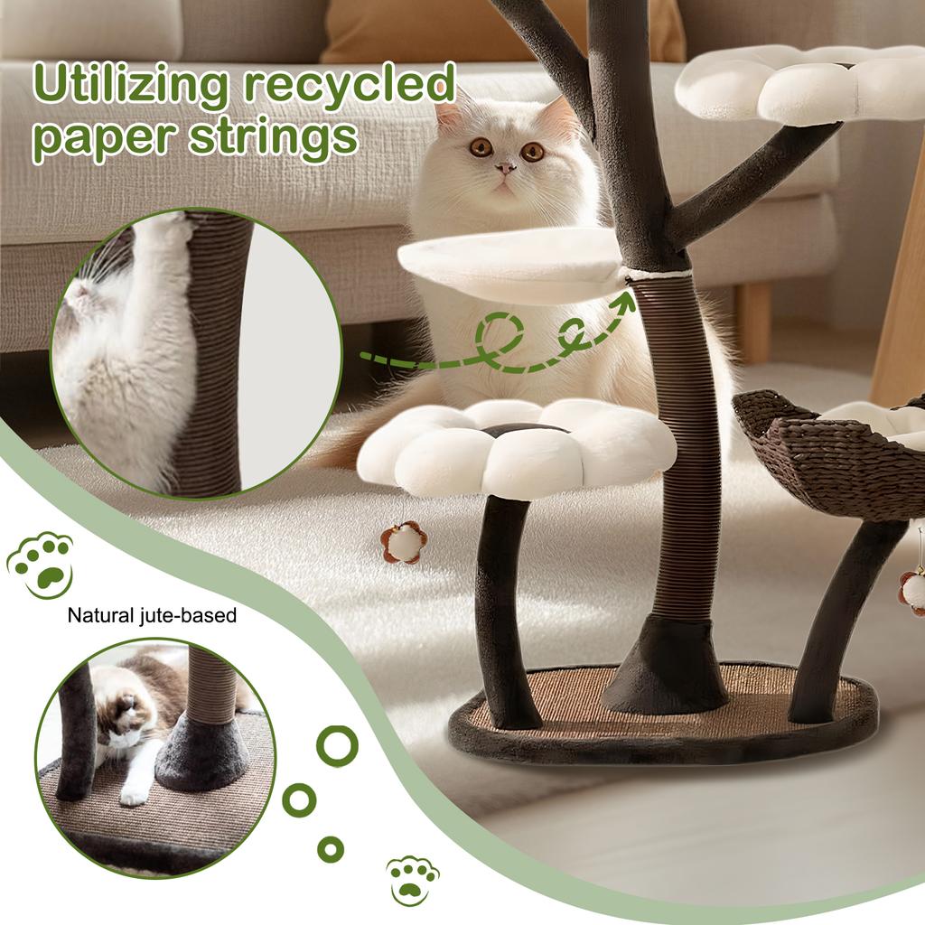 Multi-Level Cat Tree 59 Inches Tall with Sisal-Covered Scratching Posts Condo Dangling Ball and Extended Platform for Cats Play