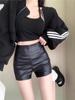 Women's High-Waist PU Leather Shorts - 2023 Autumn/Winter Slim Fit Sexy Black Hot Pants