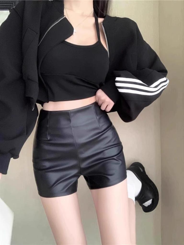 Women's High-Waist PU Leather Shorts - 2023 Autumn/Winter Slim Fit Sexy Black Hot Pants