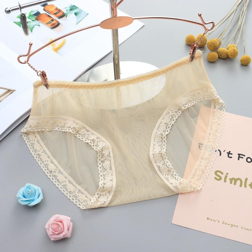 Fashion Low Waist Sheer Mesh Lace Thong Seamless Transparent Lace Flower Briefs Women Hollow One-piece Romantic T Panties Ladies