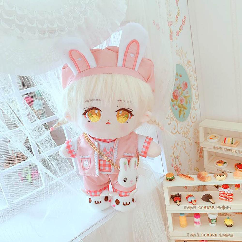Niannyyhouse 20cm Doll Clothes for Stuffed Animals, Hat + Shirt + Vest + Shorts + Shoes + Packet, 6-piece Set, Cool Rabbit Clothes, Cotton Doll