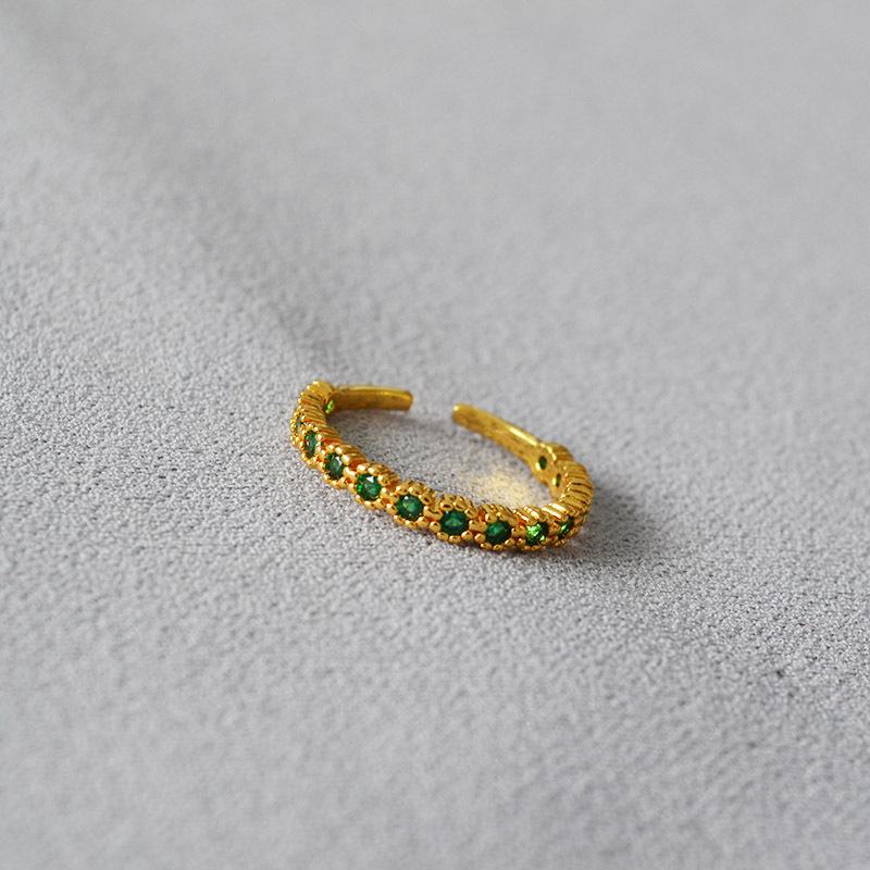 

Delicate Slender Emerald Zircon Lace Diamond Narrow Open Ring Index Finger Ring Stacked Belt зелёный