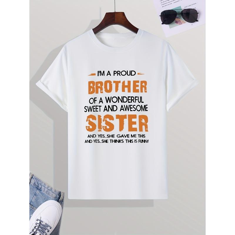 European sizes Men's "BROTHER SISTER" T-shirt, Round Neck Tee Casual Clothing, Spring And Summer
