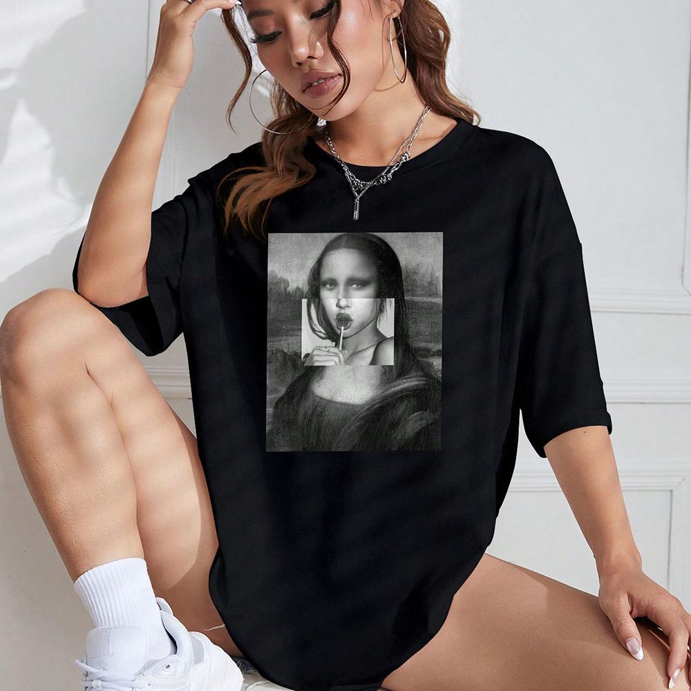 Women Cotton TShirts Funny Mona Lisa Printed Short sleeve Tee Comfortable Personality Loose Tops Summer Fashion Lady Clothes