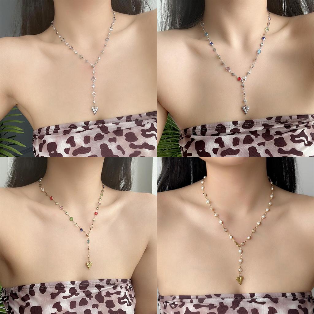 Minimalist Summer Fashion Heart Y Shaped Chain Jewelry For Women With Geometric Heart Style