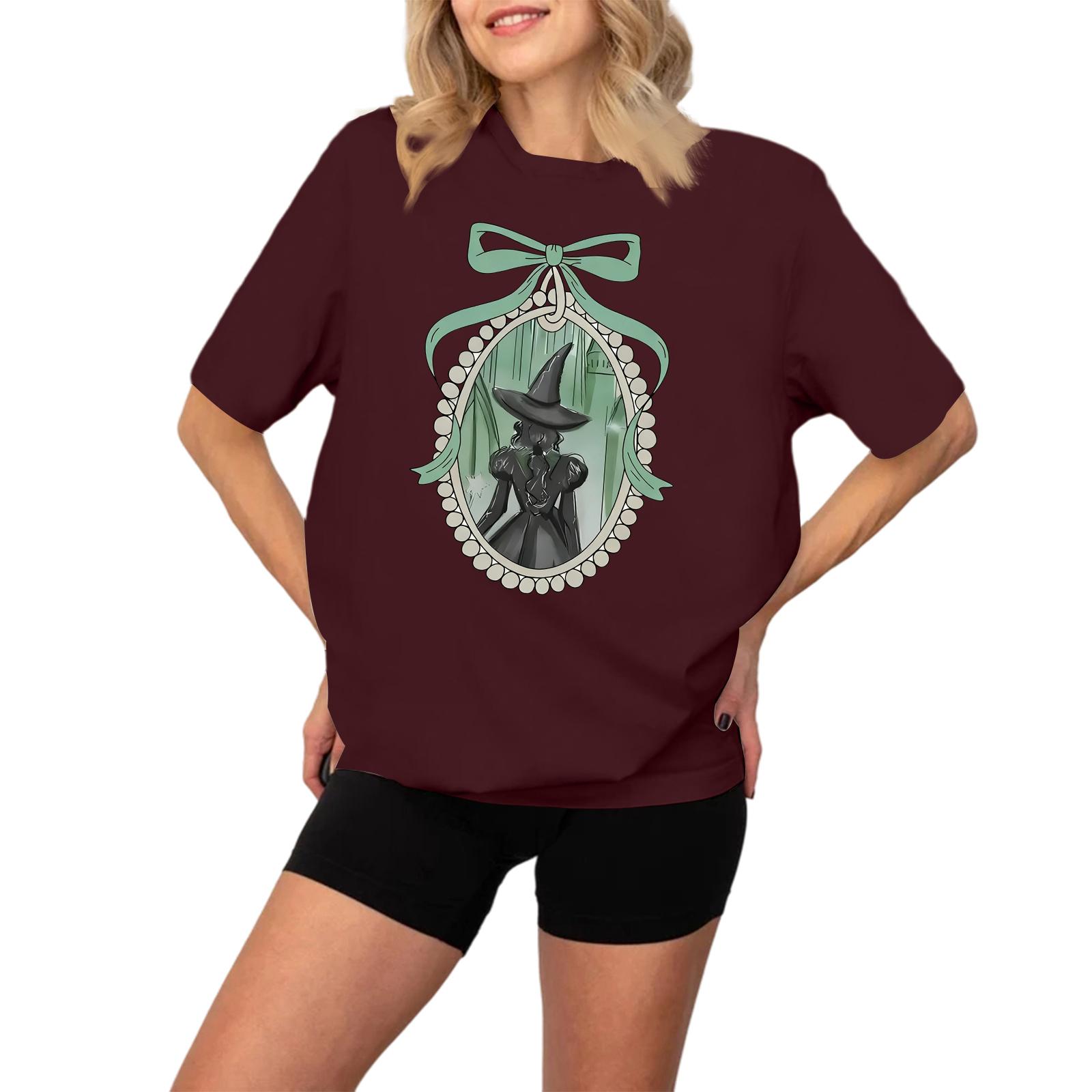 

Женская модная и повседневная футболка с длинным рукавом и принтом, с коротким рукавом M винный