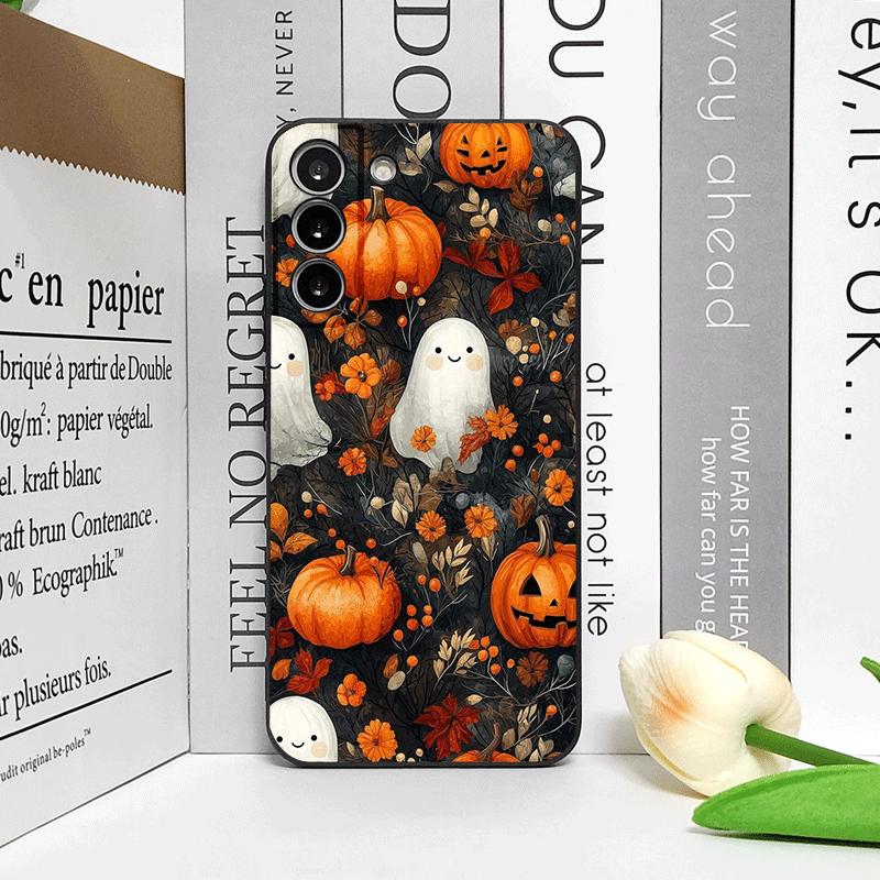 Halloween Pumpkin Ghost Bookshelf Book Phone Case for Samsung Galaxy A56 A42 A13 A14 A55 A16 A54 A36 A53 A52 A51 A50 Soft Covers