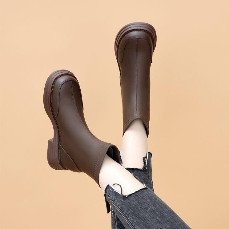 

Thick-soled British retro Martin boots autumn and winter new shoes fleece short boots elastic thin boots 35