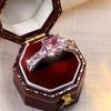 Luxury Female Crystal Pink Stone Ring Trendy Silver Color Engagement Wedding Jewelry