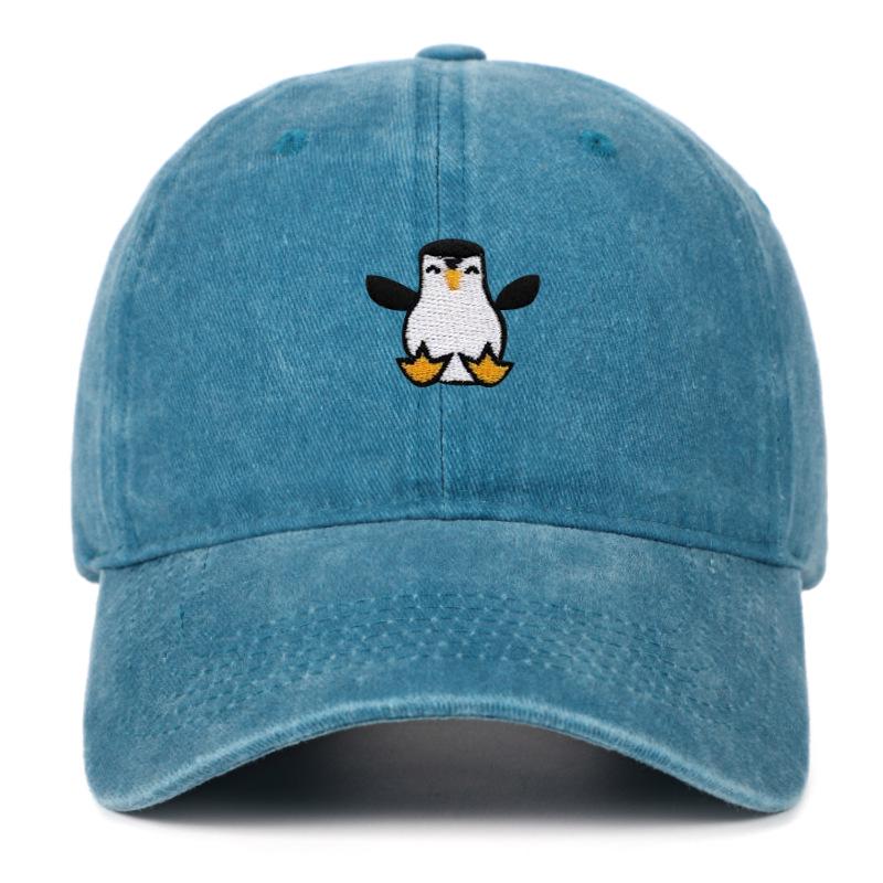 Vyšívaná tučňáčí baseballová čepice - Unisex Retro měkký kšilt Sluneční klobouk