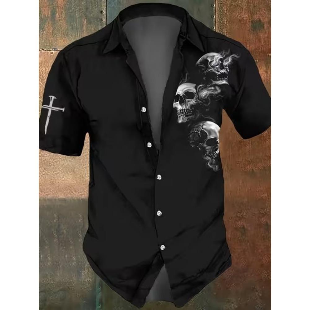 Camisa de Hombre con Estampado Retro Impresión 3D Camisa de Botones Camisa Casual Camisa de Verano Manga Corta Ropa Diaria de Vacaciones