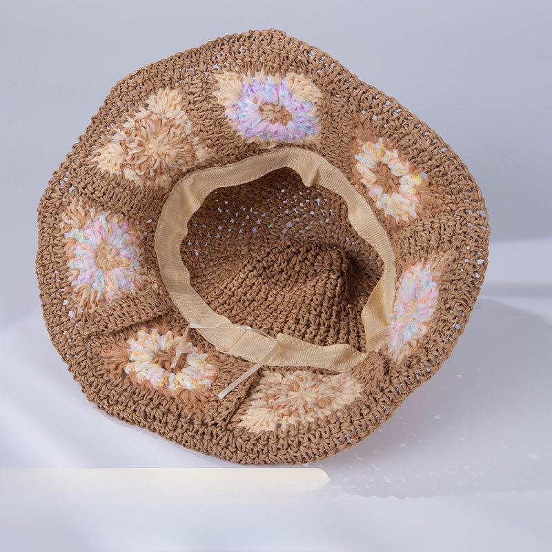 New Spring and Summer Casual Versatile Fisherman Hat Summer Sweet Flowers Hand Woven Straw Hat Travel Sun Protection Sun Hat