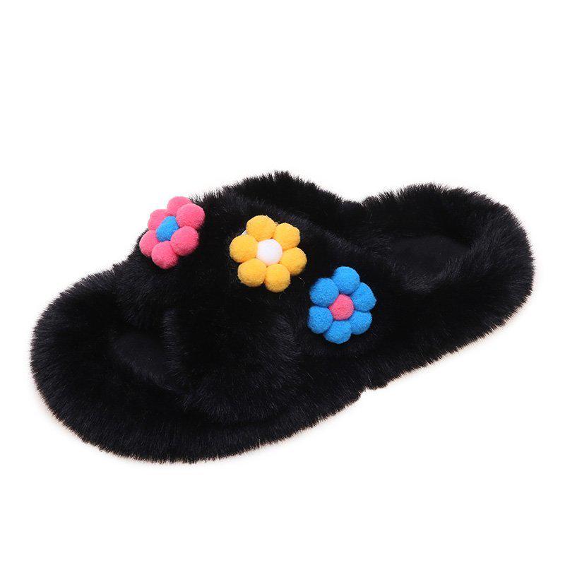 Autumn Outdoor Fashionable Furry Slippers: Trendy Flat Sole, Single Strap, and Fluffy Cotton for Home or Casual Wear.