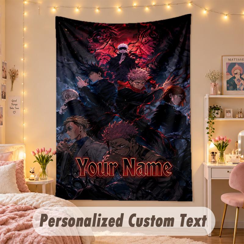 Custom Personalized Tapestry,Jujutsu Kaisen Print Custom Name Text Wall Art Hanging for Bedroom