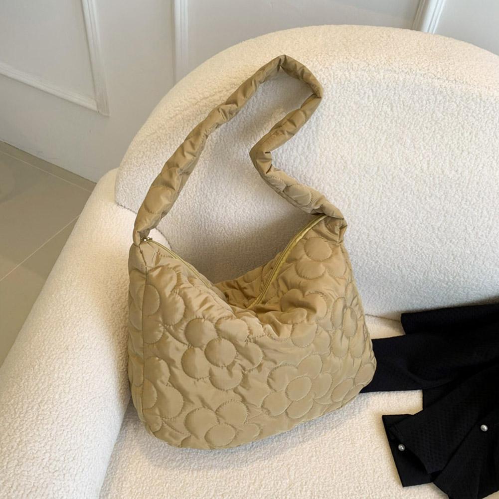 Women Puffy Hobo Bag Fashion Down Tote Handbag Casual Floral Quilted Tote Bag Lightweight Large Capacity Slouchy Shopper Bag