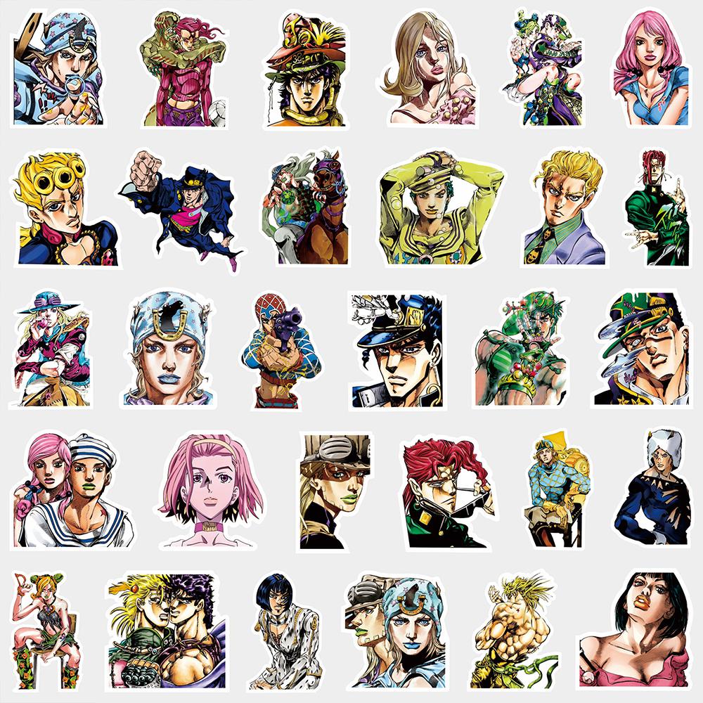 10/30/80pcs JoJo's Bizarre Adventure Anime Graffiti Stickers Waterproof DIY Skateboard Laptop Phone Car Black White Manga Decals