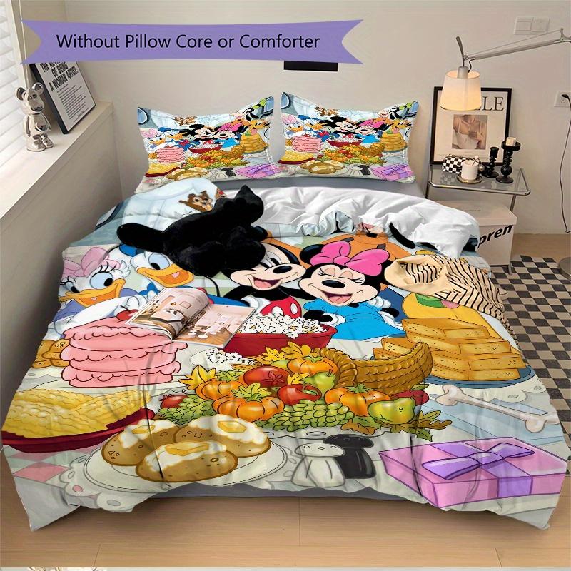 3pcs Mickey and Friends Party Quilt Cover Set - Soft and Cozy Bedroom, Guest Room and Dorm Decorative Bedding 3-Piece Set 1 Quilt Cover + 2 Pillo