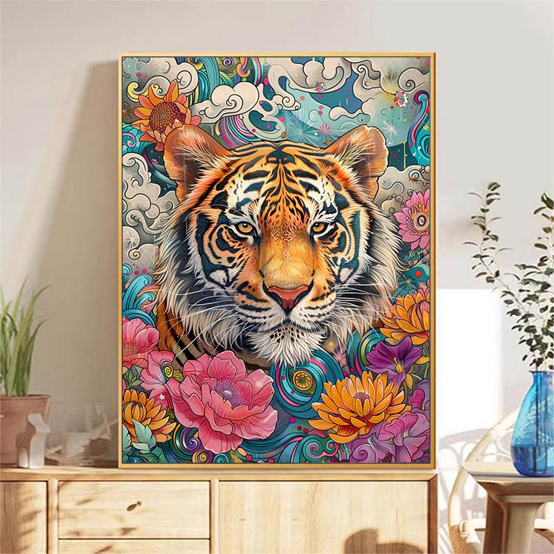5d DIY Diamond Painting Cross Stitch Tiger Diamond Embroidery Mosaic Flowers Full Round Drill Home Decor