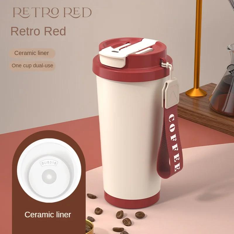 Portable Ceramic Coating Tumbler Durable Stainless Steel Coffee Mug Reusable Double Wall Vacuum Insulated Cups Exquisite Gifts