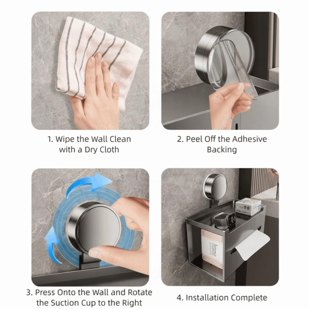 With Drawer Suction Cup Tissue Box Aluminum Wall Mounted Tissue Box Roll Holder  Bathroom Use