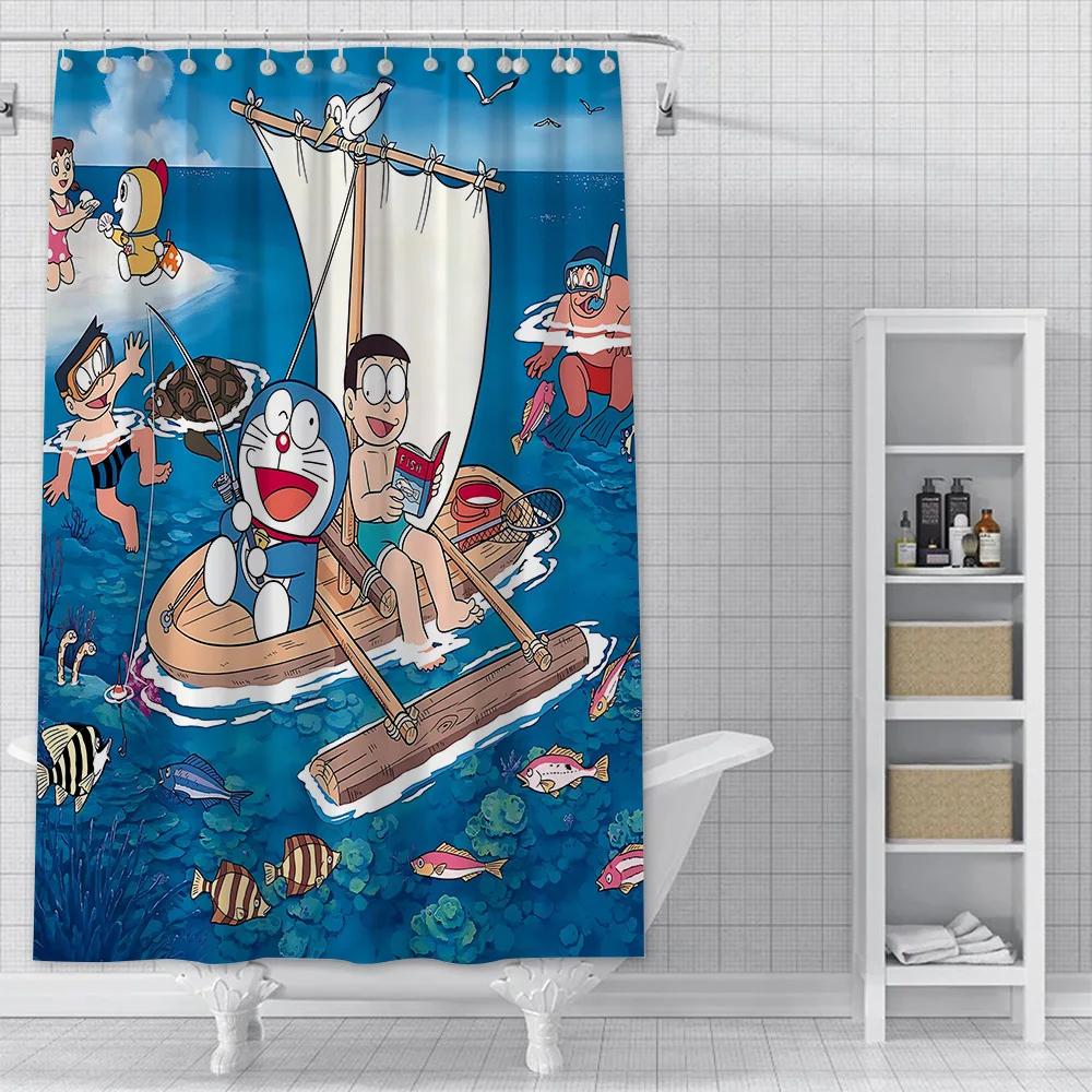 PO01 Lovely Cartoon D-Doraemons Shower Curtain Waterproof Polyester Fabric Bath Curtains Home Bathroom Decor Curtain With Hook