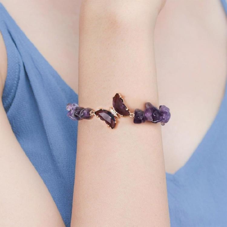 Healing Crystals Bracelet With Irregular Gemstones Beads Butterfly Decoration Adjustable Jewelry For Relaxation