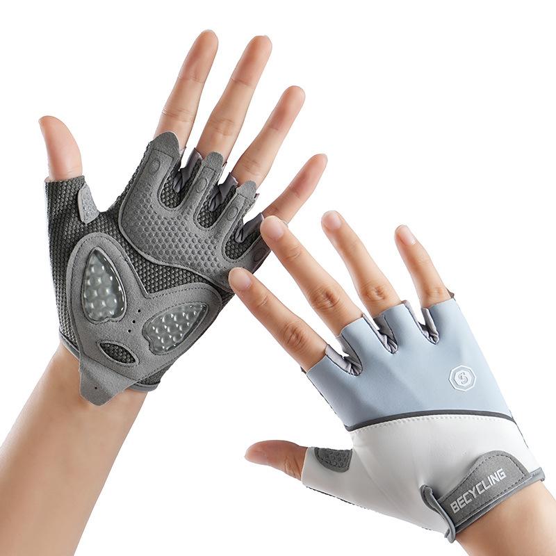 Fitness Gloves for Men and Women Outdoor Non  Slip Wear Resistant Cycling Breathable Ice Silk Love Liquid Silicone Sports Half Finger Gloves