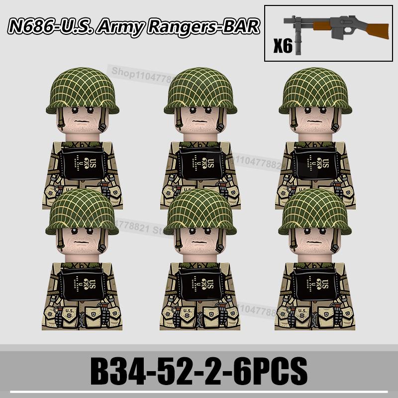 WW2 US Rangers 101 Airborne Soldier Figures Building Blocks Military Army Infantry Gear Helmet Rifle Guns BAR Bricks Toy Gifts
