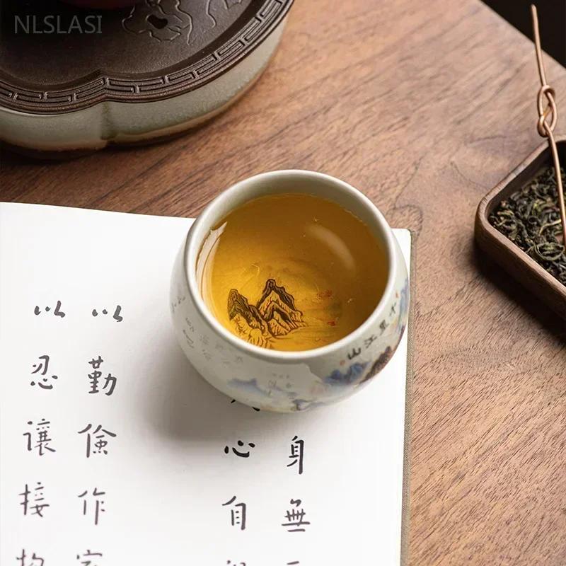 140Ml Exquisite Ice Crack Glaze Ceramic Tea Cups Hand-Painted Porcelain Master Cup Exquisite Teacup Tea Accessories 1Pcs Tea Cup