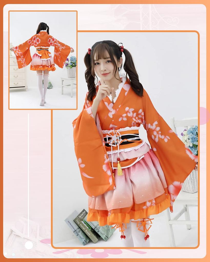 Costume Set Cosplay Yukata Japanese Style Mini Skirt Kimono Japanese Clothes One Piece Lolita Long Sleeve Gothic Lolita Cosplay Mori Girl Lolita Large