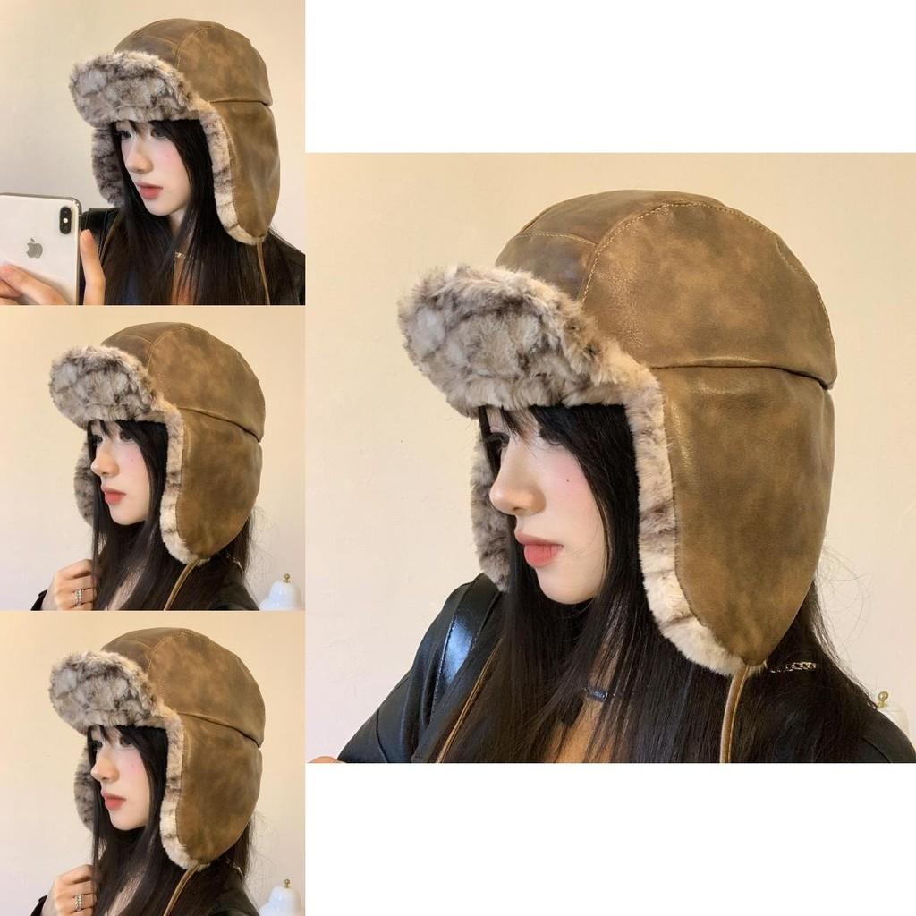 Unique And Trendy Gray Brown Pu Leather Womens Russian Hat For Fashionable Style Winter