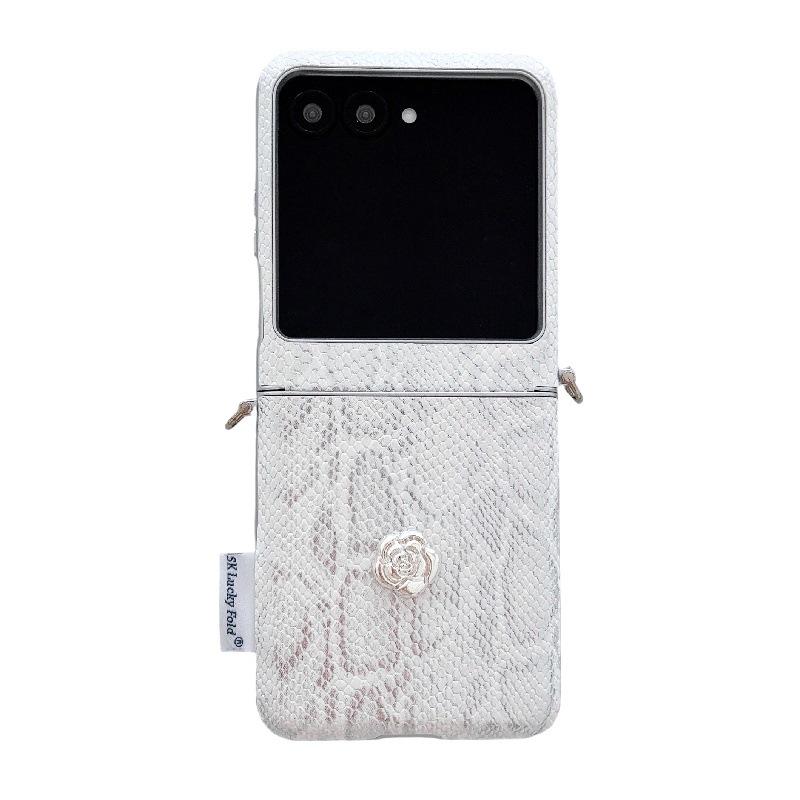 Stylish 3D Python Print Camellia Motorola Razr60 Ultra Drop-Proof Crossbody Lanyard Phone Case