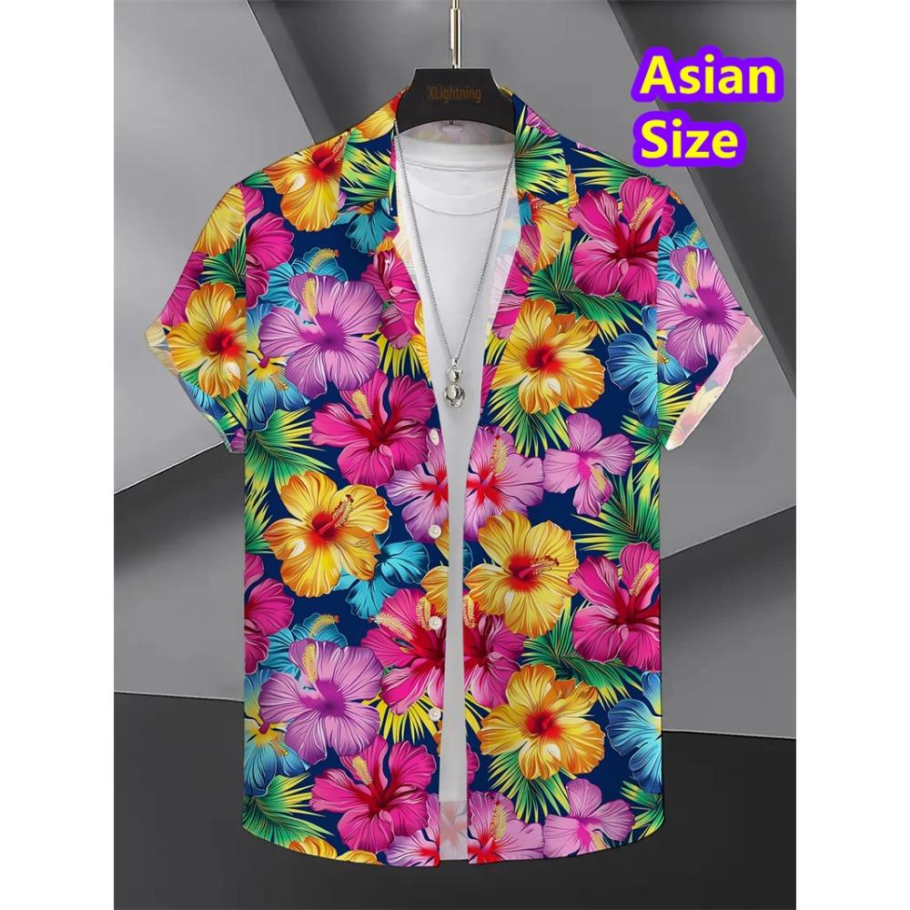 Cheap Floral Shirts Men's Hawaii Holiday Party Blouse 2026 Lapel Beach Shirt Flower Korean Fashion Short-sleeved Womens Clothes