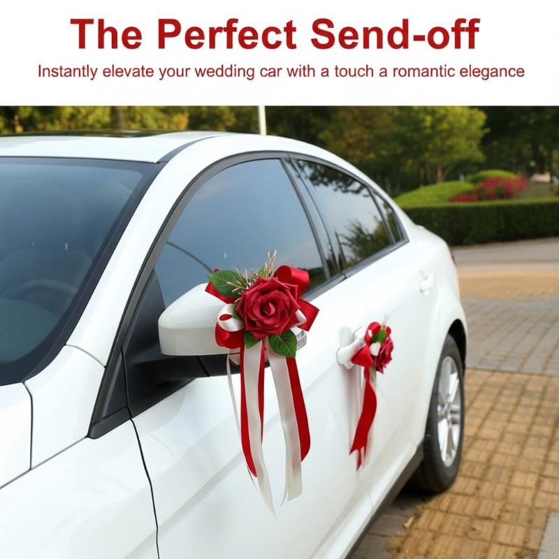Wedding Car Rearview Mirror Decoration 1Pcs Retro Flower Bow Handle Decor Elegant Bridal Vehicle Accessory Ceremony Scene